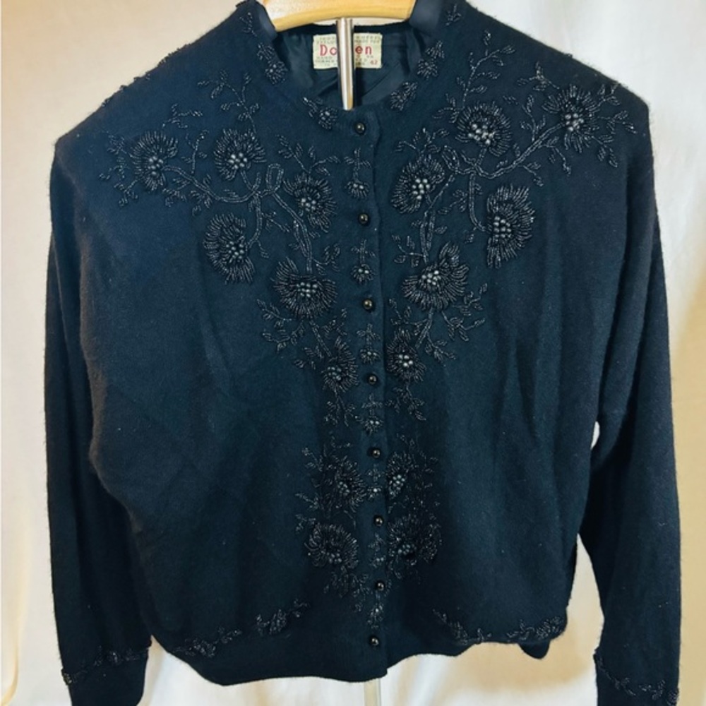Elegant Black Beaded Cardigan